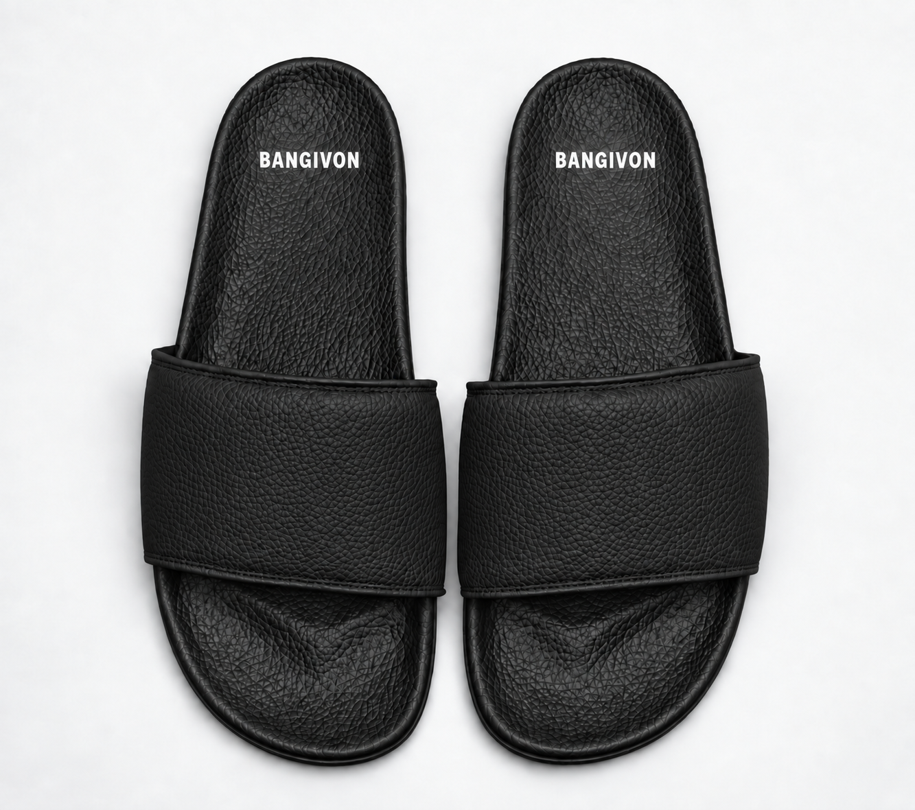 Black / White slide sandal pair with editable strap artwork